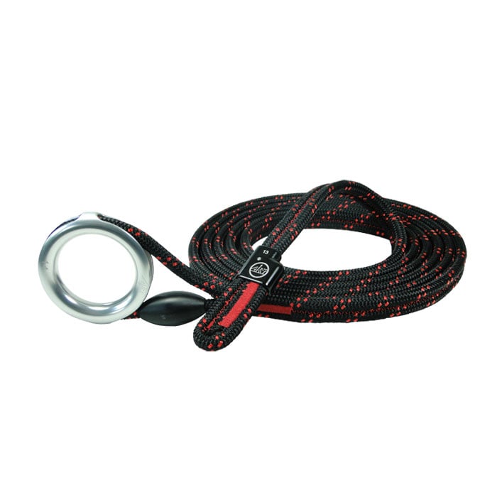 RopeGuide 2010 Ersatzseil in Schwarz mit roten Punkten, mit einer silbernen Metallöse am Ende und einem schwarzen Kunststoffteil am Seilende