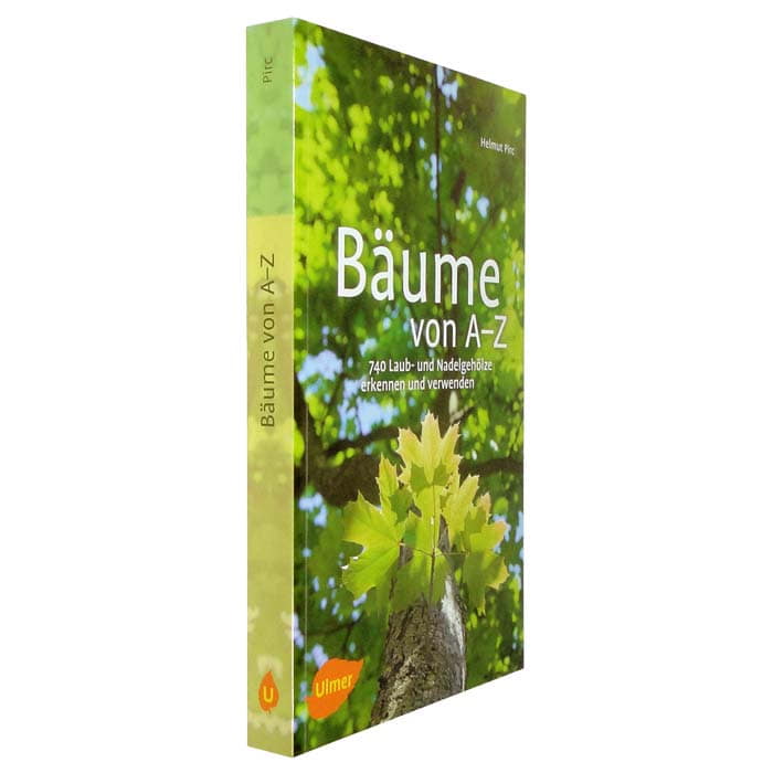 Bäume von A–Z von Helmut Pirc, Buch mit grünem Baumblatt-Cover und sichtbarem Buchrücken mit Titel und Ulmer-Logo