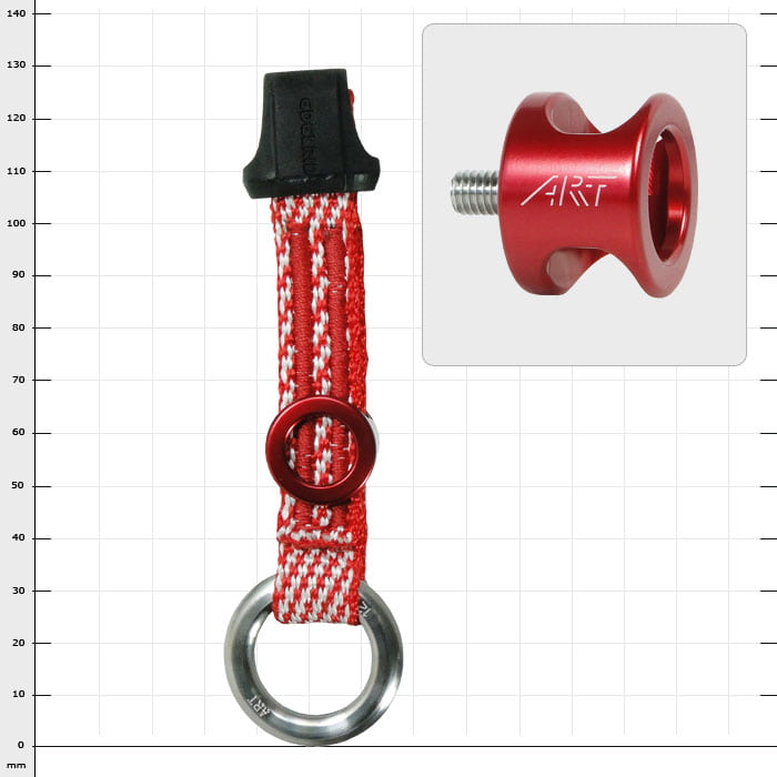 DyneemaKit von ART, rotes und weißes Band mit schwarzem Kunststoffteil, Metallring und rotem Metallring mit Schraube