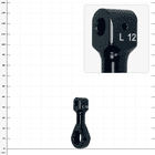 LockJack Karabineraufnahme, schwarzes Metallteil mit zwei runden Öffnungen und der Beschriftung "L 12"