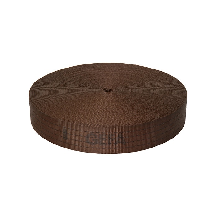 GEFA 8 t Gurtband Classic braunes Gurtband aufgerollt mit aufgedrucktem Schriftzug GEFA