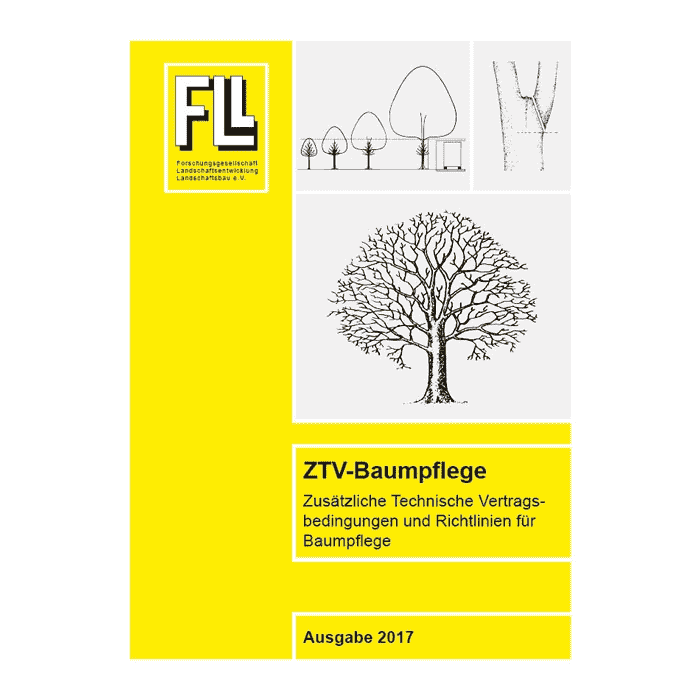 ZTV-Baumpflege Buch von Forschungsgesellschaft Landschaftsentwicklung Landschaftsbau e.V. mit gelbem Umschlag und Baumzeichnungen, Ausgabe 2017