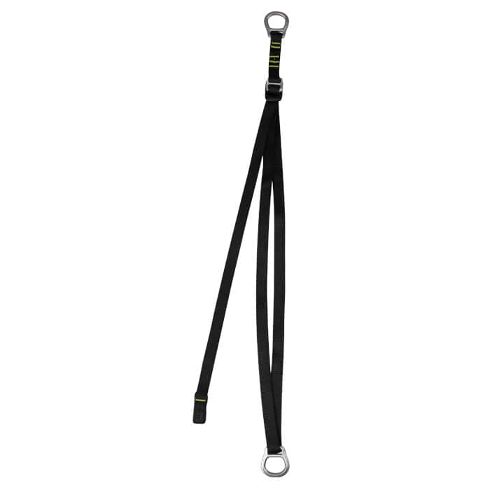 Match Sling, schwarzer Gurt mit zwei Metallringen, Produktname sichtbar