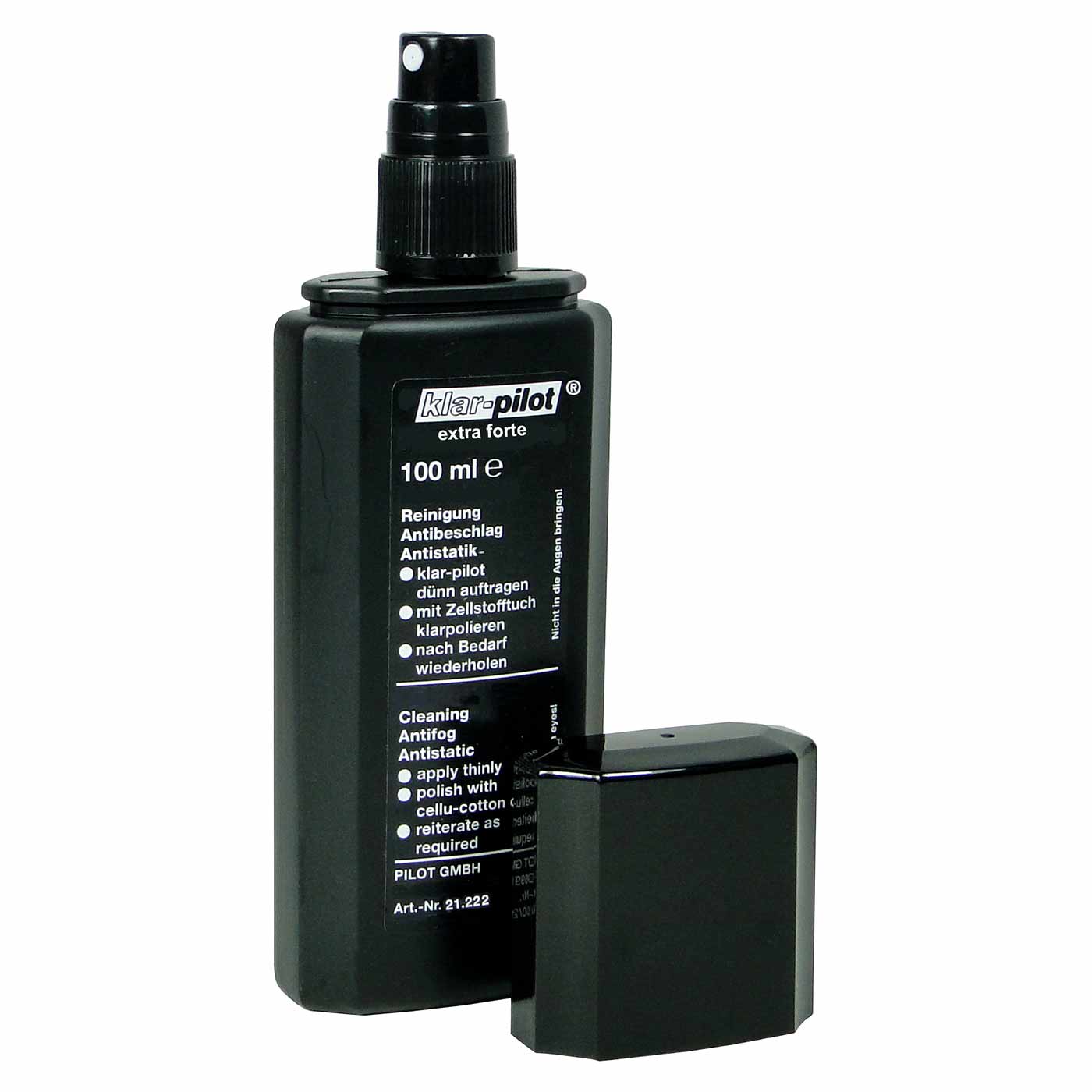 KP Extra Forte Sprayflasche schwarz mit abgenommenem Deckel und weißem Sprühkopf