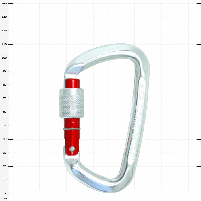 Classic D Karabiner mit rotem Schraubverschluss in geschlossener Position