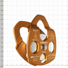 Extra Roll, orangefarbene Umlenkrolle mit silbernen Metallachsen, Hersteller KONG, Made in Italy, mit technischen Angaben auf der Vorderseite aus leicht anderem Winkel fotografiert