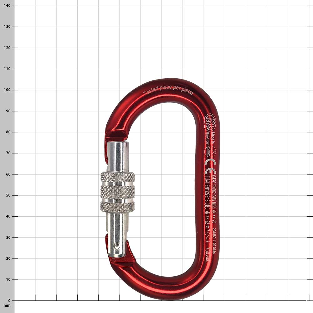 Oval Screwlock Karabiner in Rot mit Schraubverschluss, Produktname Oval Screwlock