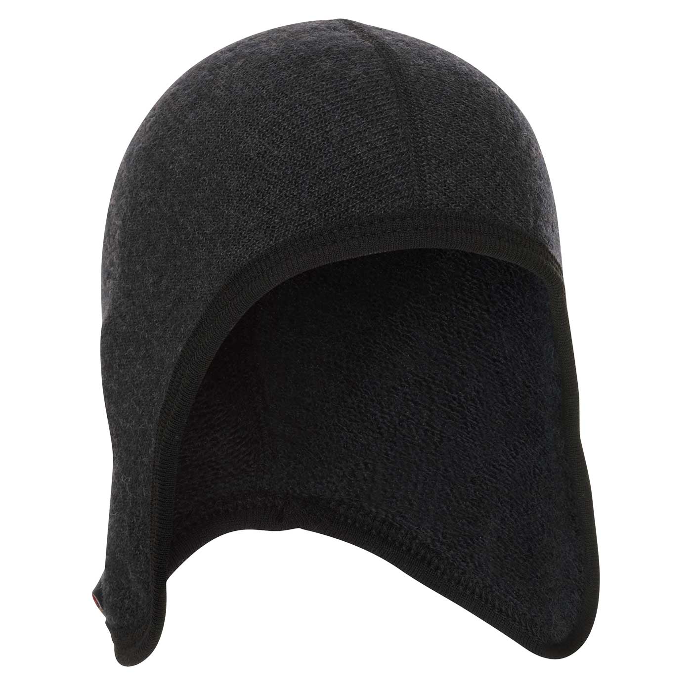 Schwarze Helmet Cap 400 Mütze mit verlängertem Nackenschutz und Ohrenabdeckung aus weichem Material.