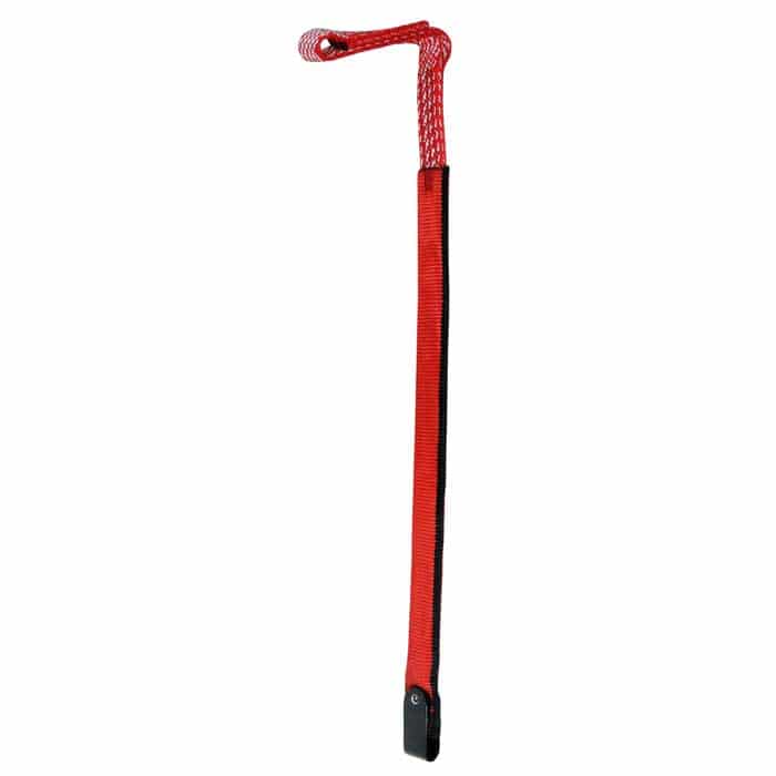 ZipAbsorber 1, rotes Band mit schwarzem Rand und einer Schlaufe aus rotem, weiß gemustertem Seil oben