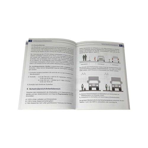 Offenes Buch BauSi mit Text und Illustrationen zu Verkehrs- und Arbeitsbereichen