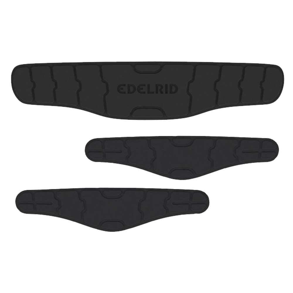 Core Padding-Kit von Edelrid mit drei schwarzen, gepolsterten Einlagen in unterschiedlichen Größen und Formen