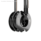 PulleyOne Pro schwarze Doppelscheibe mit Karabinerhaken, Seitenansicht vor weißem Hintergrund