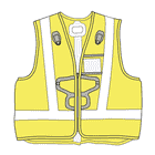 Newton Vest HI-VIZ Illustration einer Warnweste in gelb mit grauen Reflexstreifen, schwarzen Halterungen und Taschen