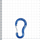 Key Wire blauer Karabinerhaken mit der Aufschrift "NOT FOR CLIMBING" und "Italy" auf einem weißen Rasterhintergrund