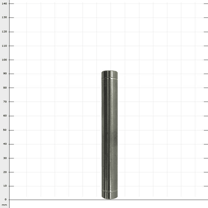 Stainless Steel Pin - LD2, zylindrischer Stift aus Edelstahl, auf weißem Rasterhintergrund mit Millimeterangaben