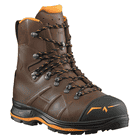 Trekker Mountain 2.0 brauner Bergstiefel mit schwarzer und orangefarbener Sohle, orange-schwarzen Schnürsenkeln und gepolstertem orangefarbenem Innenfutter, Herstellername nicht sichtbar