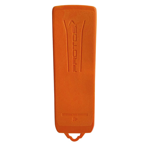 PROTOS® Fällkeil orange von oben mit eingeprägtem Schriftzug PROTOS und einer kleinen Öse an der Spitze