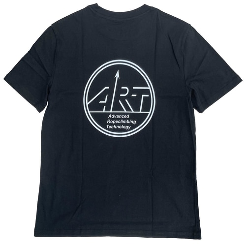 Schwarzes ART Snake Shirt mit weißem ART-Logo und Schriftzug "Advanced Ropeclimbing Technology" auf der Rückseite