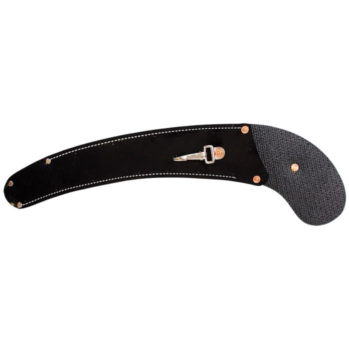 Scabbard Curved LH, schwarze gebogene Scheide mit Metallclip und Nieten, ohne sichtbaren Hersteller