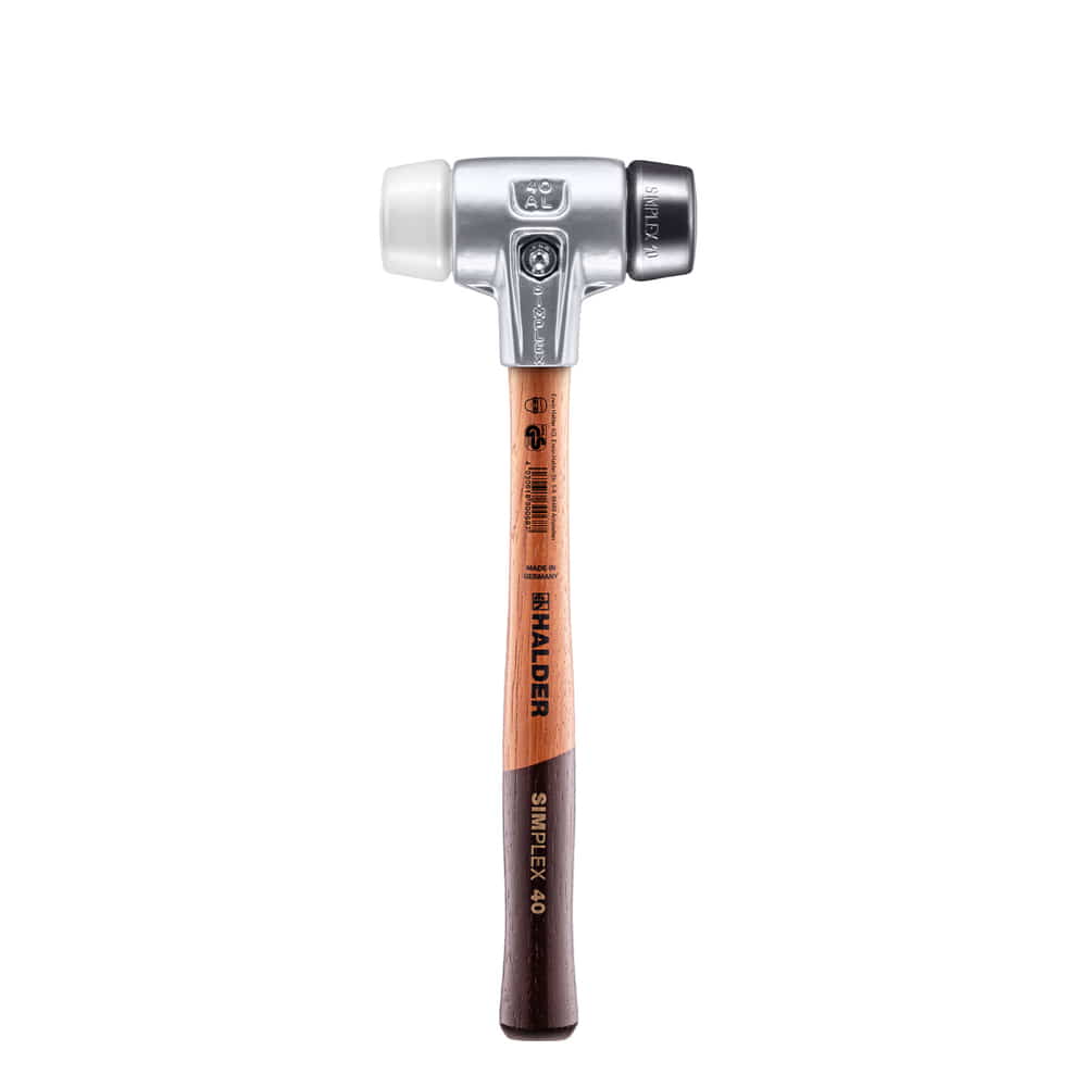 Simplex Schonhammer 370 mit Holzgriff, silbernem Hammerkopf und weißen sowie schwarzen Schlagflächen