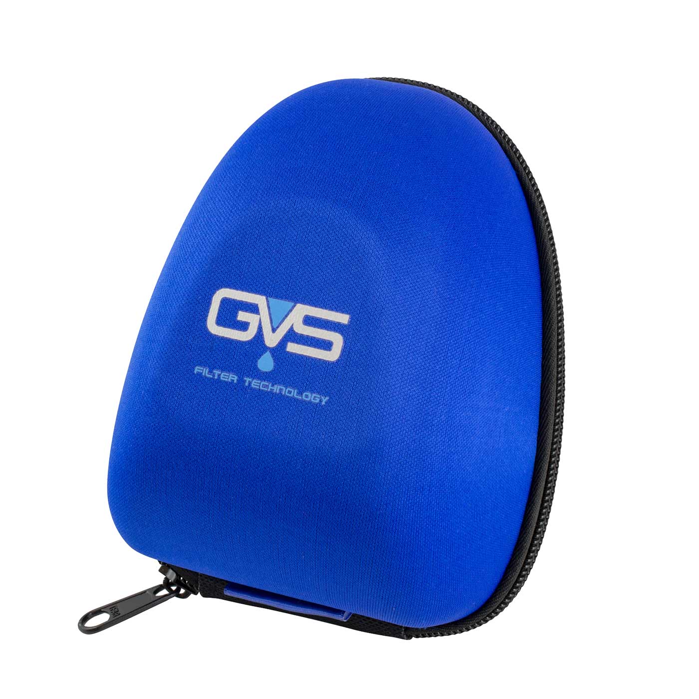 Elipse P3 Box von GVS, blaue, halbrunde Box mit Reißverschluss und Logo in Weiß und Hellblau auf der Vorderseite
