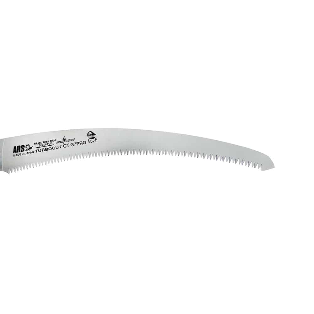 CT-37 Pro Sägeblatt von ARS, gebogenes Sägeblatt mit feinen Zähnen und Aufdruck "TURBOCUT CT-37PRO" und "Made in Japan" auf der Klinge