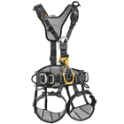 Astro Bod Fast Klettergurt von Petzl in Grau und Schwarz mit gelben Metallteilen und gepolsterten Bein- und Hüftschlaufen