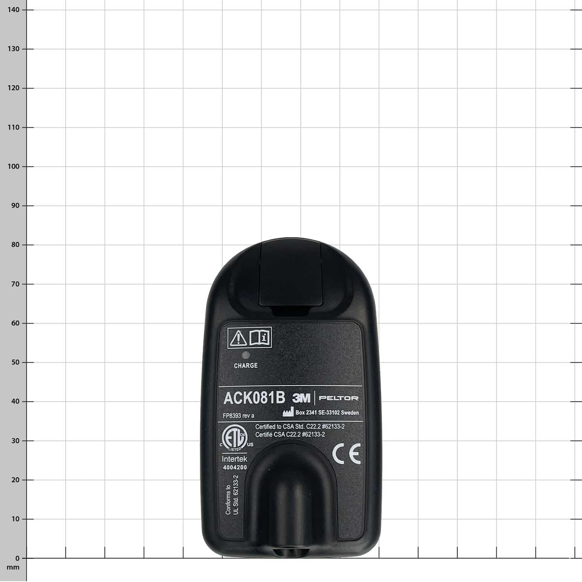 Lite Com ACK081B Akkupack von 3M Peltor, schwarze rechteckige Batterie mit Aufschrift und Symbolen auf der Vorderseite