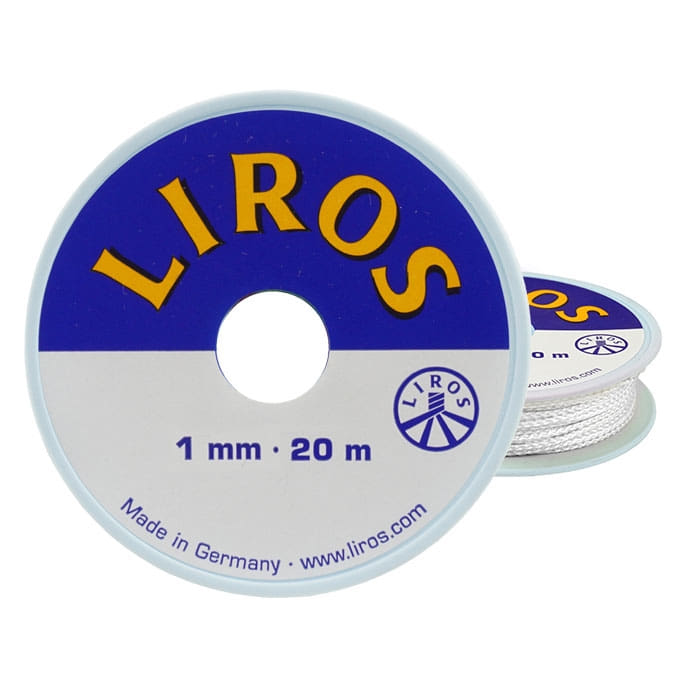 Takelgarn 1.0 von Liros, weiße Garnrolle mit Aufdruck "LIROS", 1 mm, 20 m, hergestellt in Deutschland