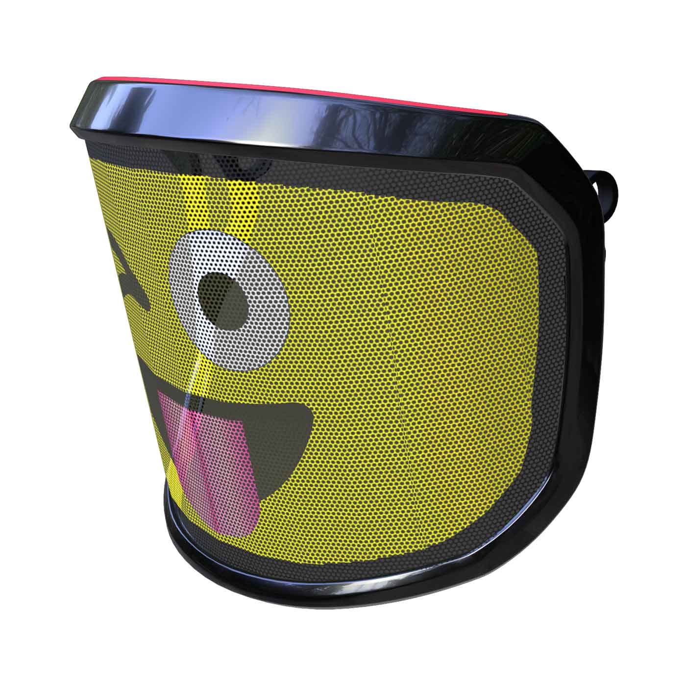 PROTOS® Visier Arbormoji seitliche Ansicht mit gelbem Gesicht, das zwinkert und die Zunge herausstreckt, schwarzer Rand