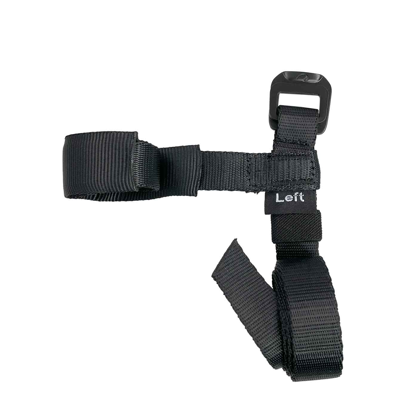 Foot Cruiser Strap Left, schwarzer Gurt mit Schnalle und Textillabel "Left"