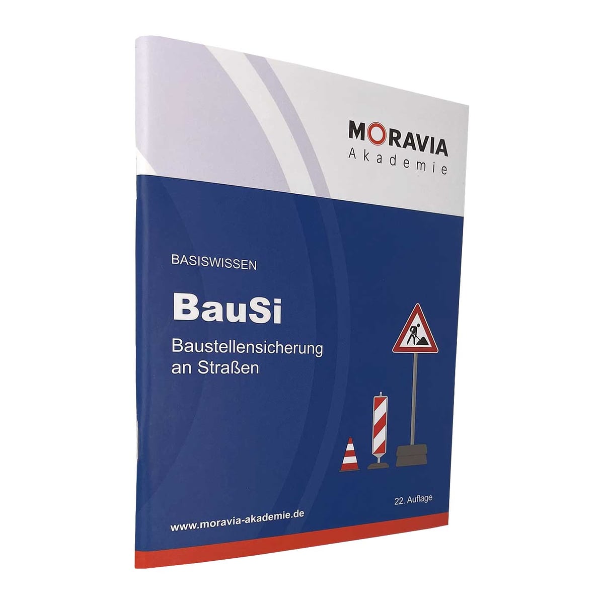 Buch BauSi von Moravia Akademie mit blauem Umschlag, seitliche Ansicht