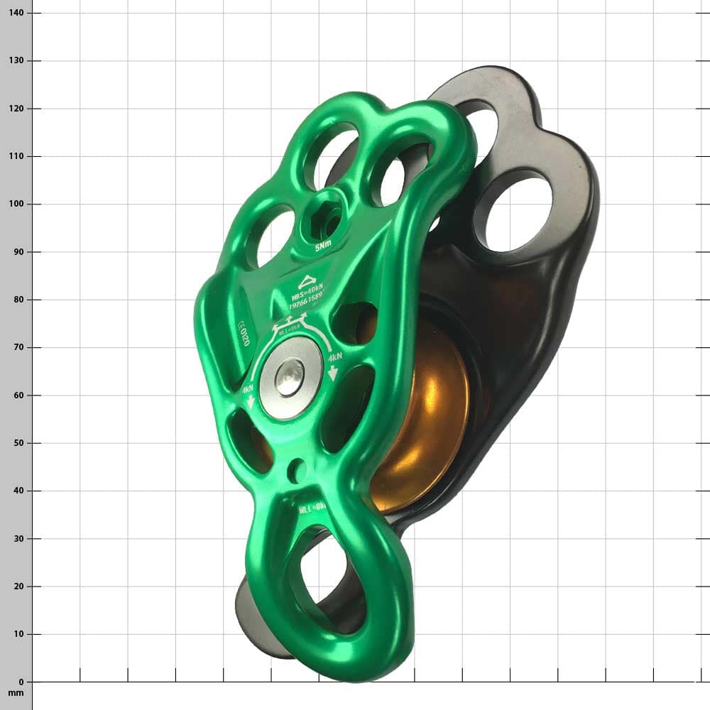 Rigger Becket Pulley grüne Seilrolle mit schwarzen und goldfarbenen Teilen, Produktname sichtbar