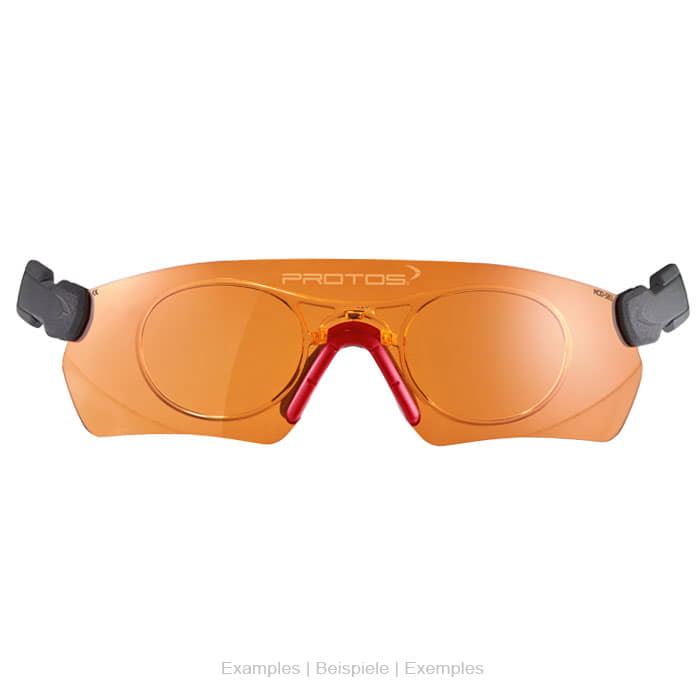 PROTOS® Brilleneinsatz, orangefarbene getönte Gläser mit rotem Nasensteg und schwarzem Befestigungselement