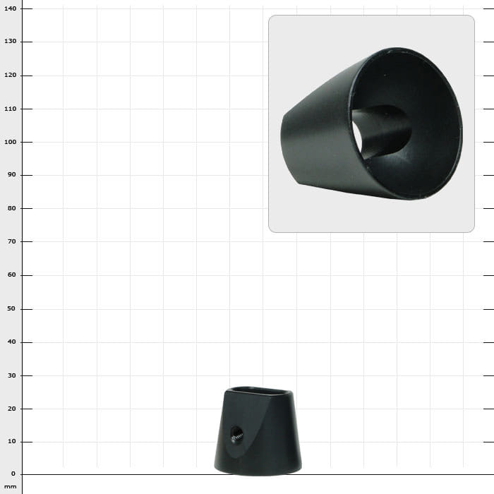 Cocoon Cone Rope, schwarzer konischer Kunststoffkegel mit Gewindeloch, Produktname sichtbar