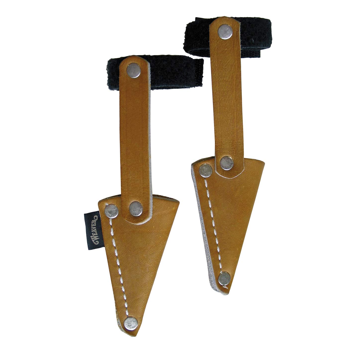 Dornenschutz aus braunem Leder mit schwarzen Klettbändern und Metallnieten