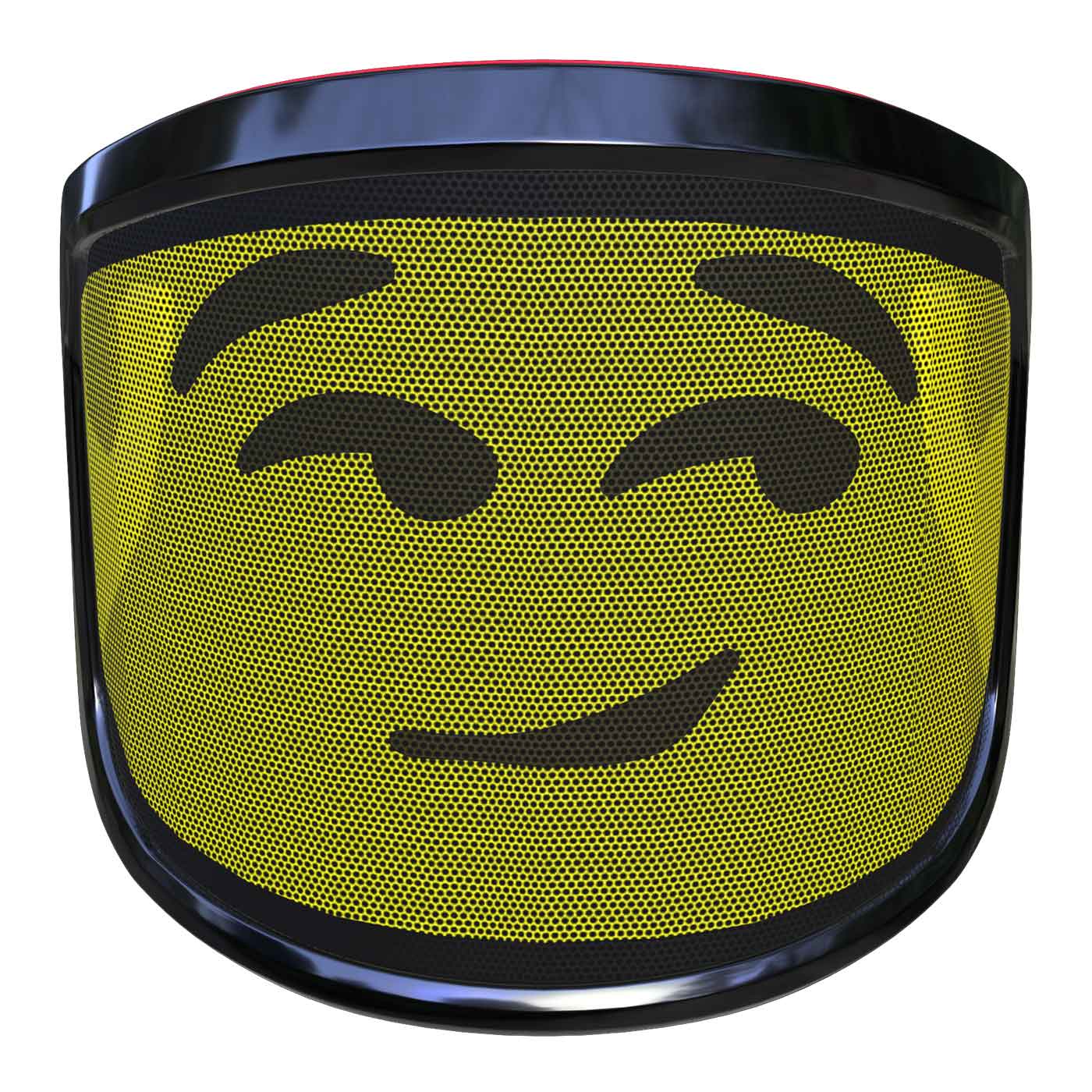 PROTOS® Visier Arbormoji mit gelbem Gesicht und schwarzem, zwinkerndem Smiley-Motiv, schwarzer Rahmen
