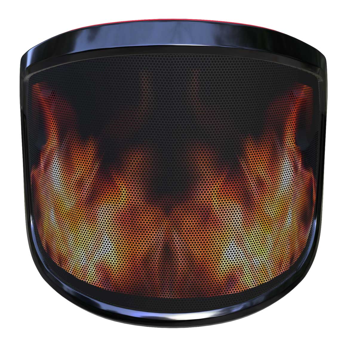 PROTOS® Visier Special Edition mit schwarzem Rahmen und Flammendesign auf dem Visier von vorne