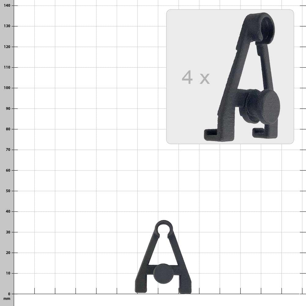 Adapter ECC / 3M Bügel-Adapter, schwarzer Kunststoffadapter mit runder Schraube in der Mitte, auf kariertem Hintergrund dargestellt