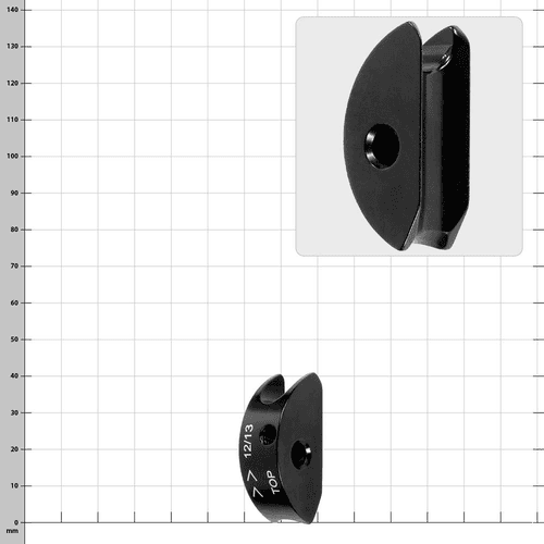 LockJack Klemmbacke 12/13 in schwarz, halbrund mit mittigem Loch und Gravur 12/13 TOP