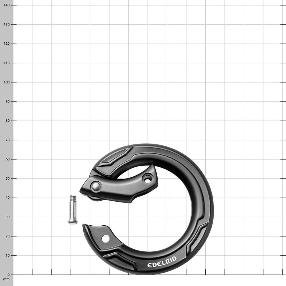 Edelrid Cupid Karabiner in Schwarz geöffnet mit Schraube daneben