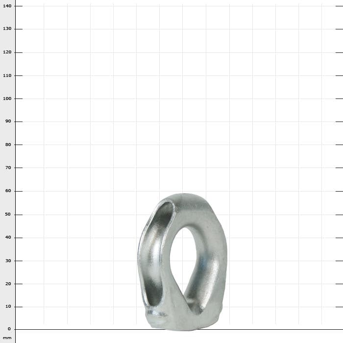 Thimble 8, silbernes Metallteil in Form einer geschlossenen Schlaufe mit abgerundeten Kanten und einer Aussparung auf einer Seite