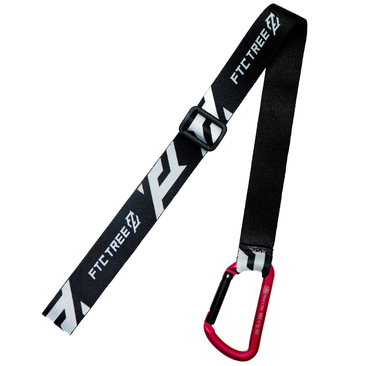SRT Neck Loop schwarzes Band mit weißem FTC Tree Logo und rotem Karabinerhaken