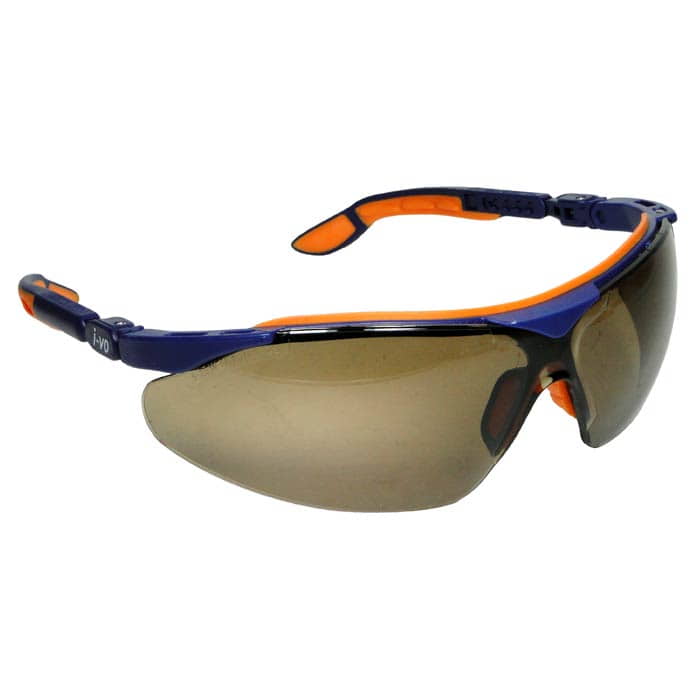Uvex i-vo Schutzbrille mit getöntem Glas und blau-orangem Rahmen