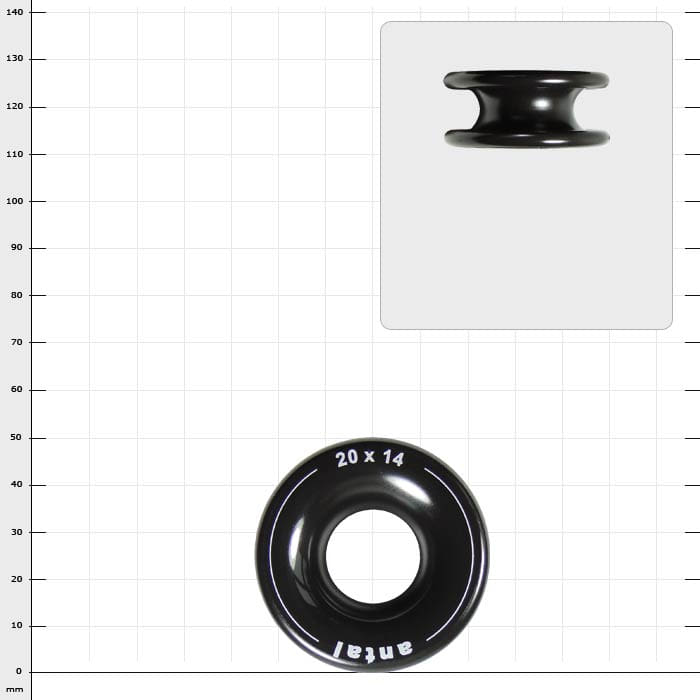 Rigging Ring M, schwarzer Ring mit Beschriftung "20 x 14" und "antal"
