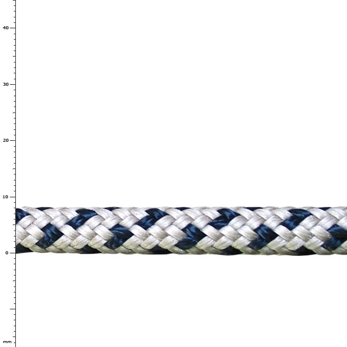 Bee-Line 8 Seil in Weiß und Blau, eng geflochten, ohne sichtbaren Hersteller oder Typangabe