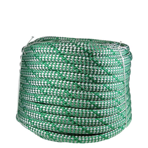 Sirius Bull Rope 18 von Sirius, aufgewickeltes grünes und weißes geflochtenes Seil auf weißem Hintergrund
