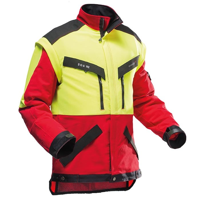 KlimaAIR® Forstjacke in Gelb und Rot mit schwarzen Details und mehreren Reißverschlusstaschen