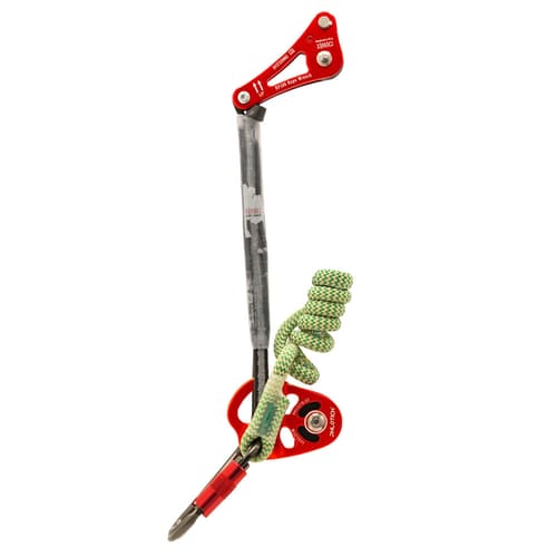 Rope Wrench Double PPE Regulations System mit rotem Metallhebel, schwarzem Griff und grün-weißem Seil mit Karabinerhaken