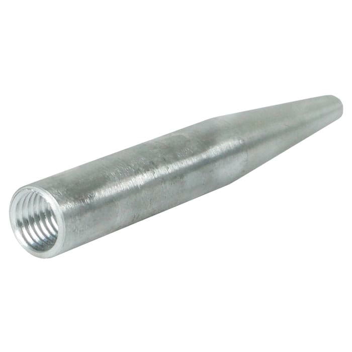 Spleißahle 18, silberfarbene Metallspitze mit Innengewinde am breiten Ende und spitz zulaufendem schmalen Ende, ohne sichtbaren Hersteller